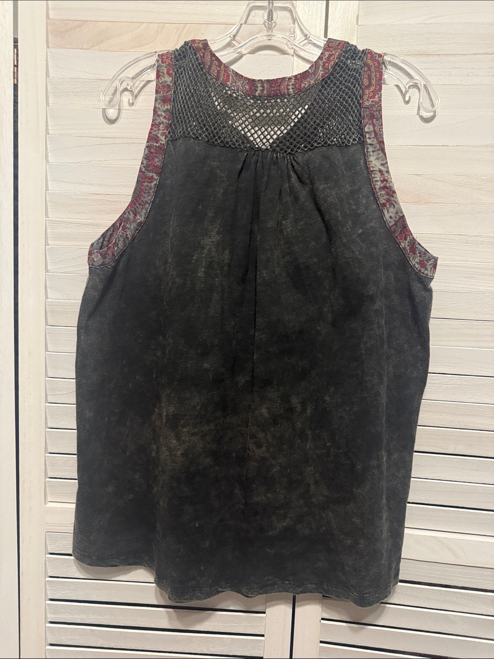 gimmicks by BKE Charcoal Crochet Lace Top with Red Paisley Trim - Picture 2 of 5
